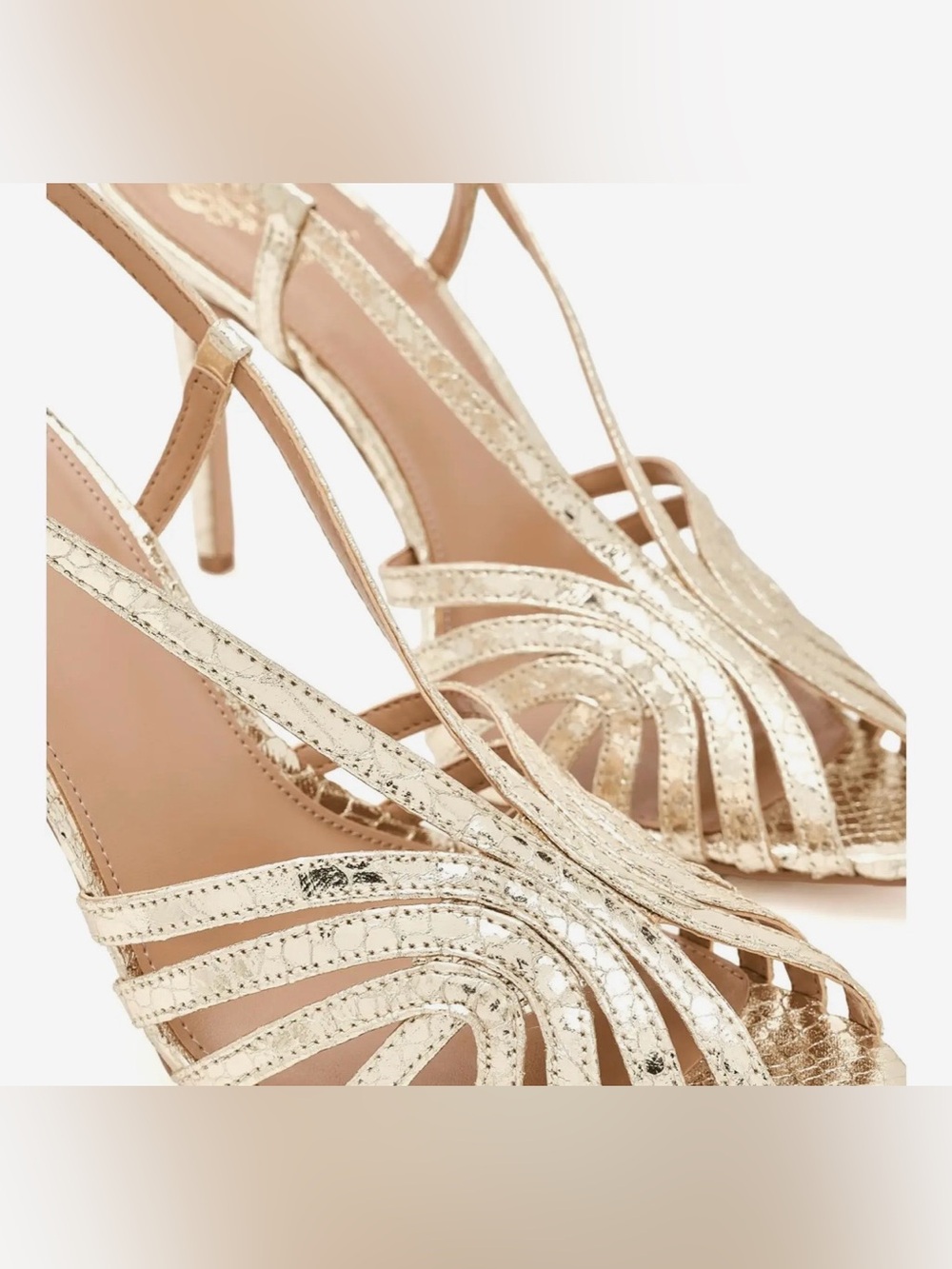 VINCE CAMUTO HANNIE CAGED TOE SANDALS SLINGBACK PEEP TOE GOLD METALLIC SIZE 6.5M - Picture 4 of 15